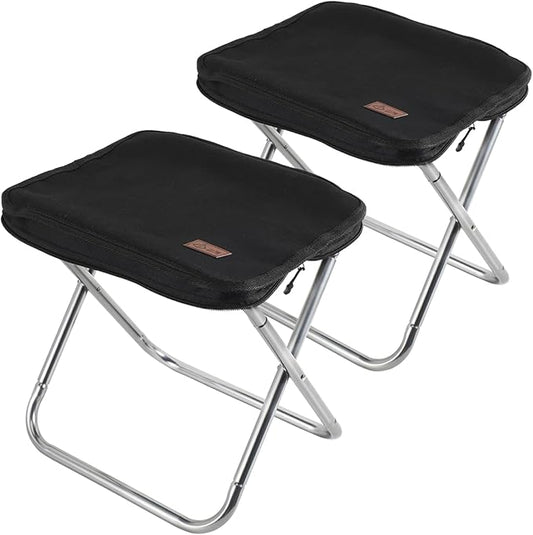 Camping Stool，Portable Foldable Stool aldult Collapsible Chairs Fishing Stool for Outdoor Hiking 300 LBS Load Black 2-Piece Set