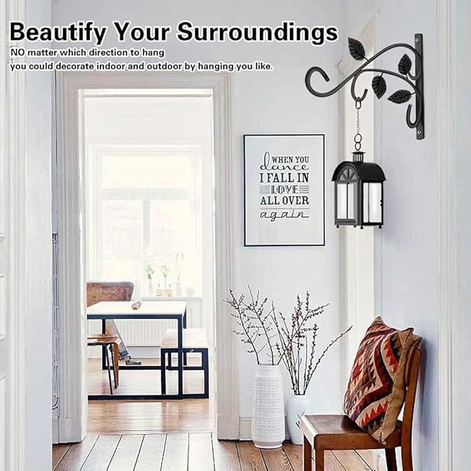 Hanging Plant Bracket, 2Pack 12 Inches Wall Mount Plant Hook, Rust-Resistant Decorative Metal Plant Hanger for Hanging Plant Flower Lantern Bird Feeder Wind Chimes