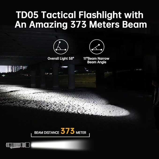 Wurkkos TD05 Rechargeable Flashlights USB C, Max 1800Lumen Tactical Led Flashlight Dual Switch Design, 373M Long Range EDC Flashlight, IP68 Waterproof Flashlight for Indoor Outdoor Usage-Black