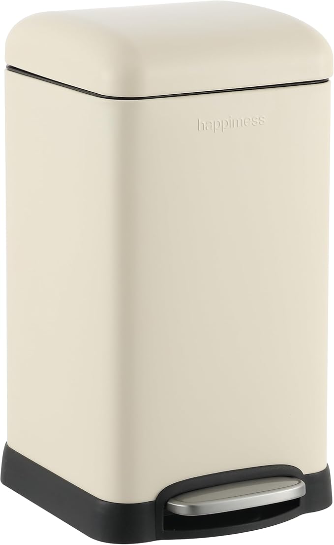 happimess HPM1012J Betty Retro Mini 3.2-Gallon Step-Open Trash Can, Fingerprint Resistant, Modern, Minimalistic for Home, Kitchen, Laundry Room, Office, Bedroom, Bathroom, Limestone Beige