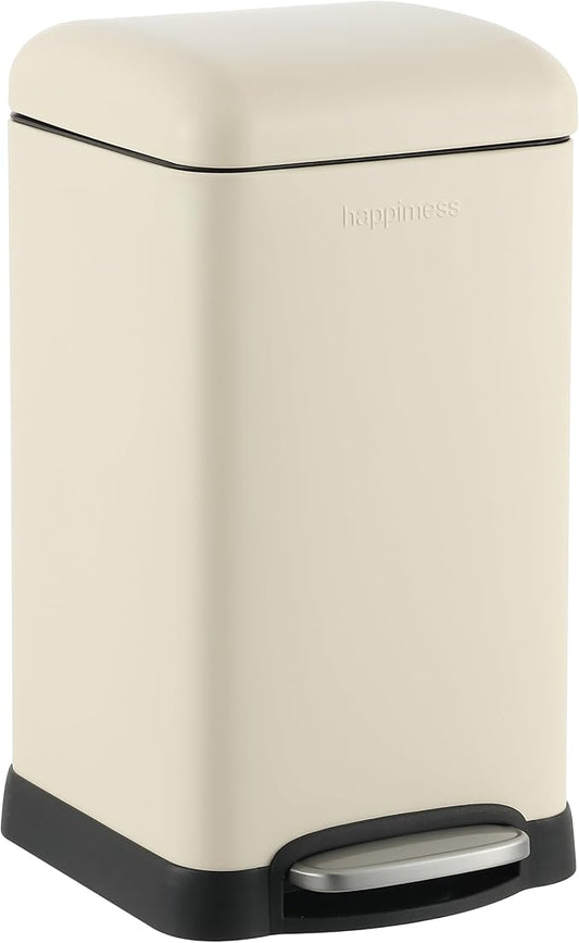 happimess HPM1012J Betty Retro Mini 3.2-Gallon Step-Open Trash Can, Fingerprint Resistant, Modern, Minimalistic for Home, Kitchen, Laundry Room, Office, Bedroom, Bathroom, Limestone Beige
