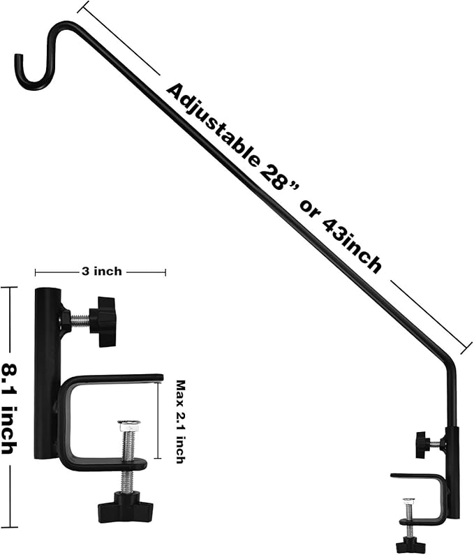 MIXXIDEA 2 Pack Heavy Duty Extensible Adjustable Deck Hooks for Hanging Bird Feeders, Plants, Suet Baskets, Wind Chimes, Lanterns