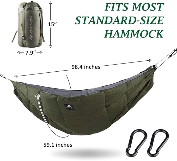 AYAMAYA Single & Double Hammock Underquilt Full Length Big Size Under Quilts for Hammocks, Camping Backpacking Essential, Winter Cold Weather Warm UQ Blanket Bottom Insulation