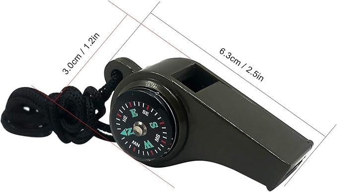 2 Pack Emergency Survival Whistle, 3-in-1 Emergency Whistles with Compass and Thermometer, Loud Safety Whistle with Lanyard for Outdoor Hiking