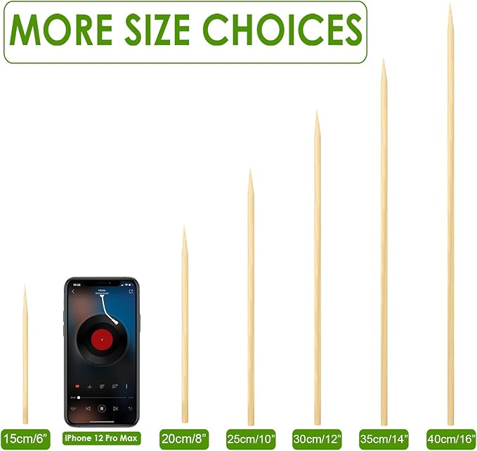 1000 PCS Bamboo Skewers, 12 Inch Wooden Skewer for Appetizers, Fruit, Kebabs, Grilling Barbecue, Mini Burger, Sausage, Cocktail Picks for Drinks, Long Toothpicks, Food Sticks Natural, Kitchen Gadget