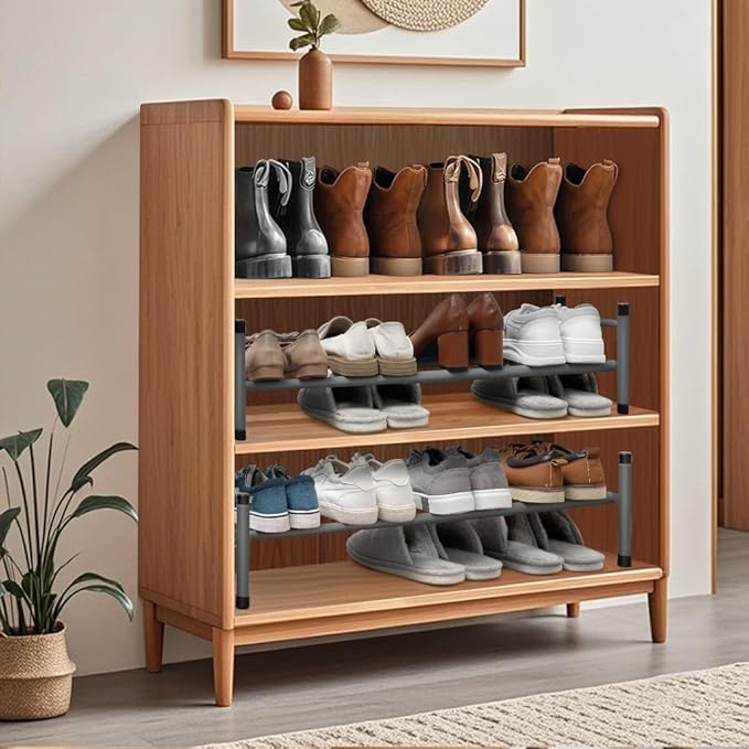 STORAGE MANIAC Expandable Shoe Rack, 4 Pairs Stackable Small Shoe Rack, Metal Adjustable Shoes Organizer for Closet, Entryway, Hallway, Garage, Front Door, Shoes Shelves, Black 1 Tier