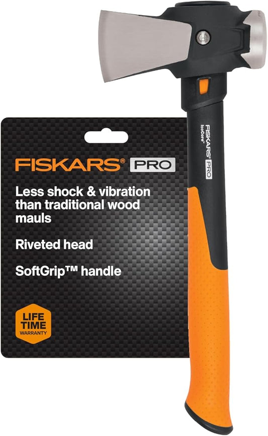 Fiskars Pro IsoCore Maul - 2.5-Pound Wood Splitter for Small Size Logs and Kindling with Shock-Absorbing Handle - Black/Orange