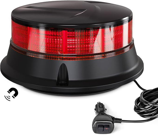 Agrieyes Red Beacon Light 4.2Inch, 7 Flashing Modes Safety Warning Lights Magnetic, LED Emergency Strobe Lights for Vehicles, Caution Hazard Lights for Truck Tractor Golf Carts Snow Plow Postal Cars