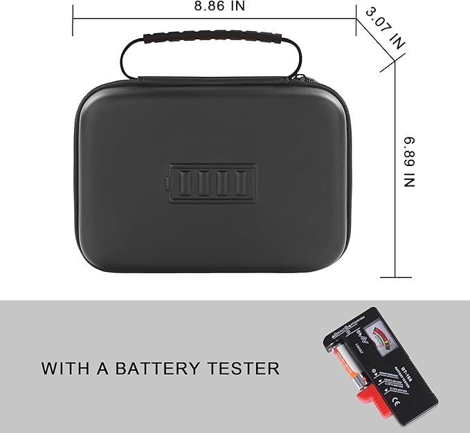 Battery Storage Case for AA AAA Button Cells, Battery Organizer Case, for 3 Batteries Variety Pack 88 Batteries Mesh Bag (Batteries Not Included) (BLACK)