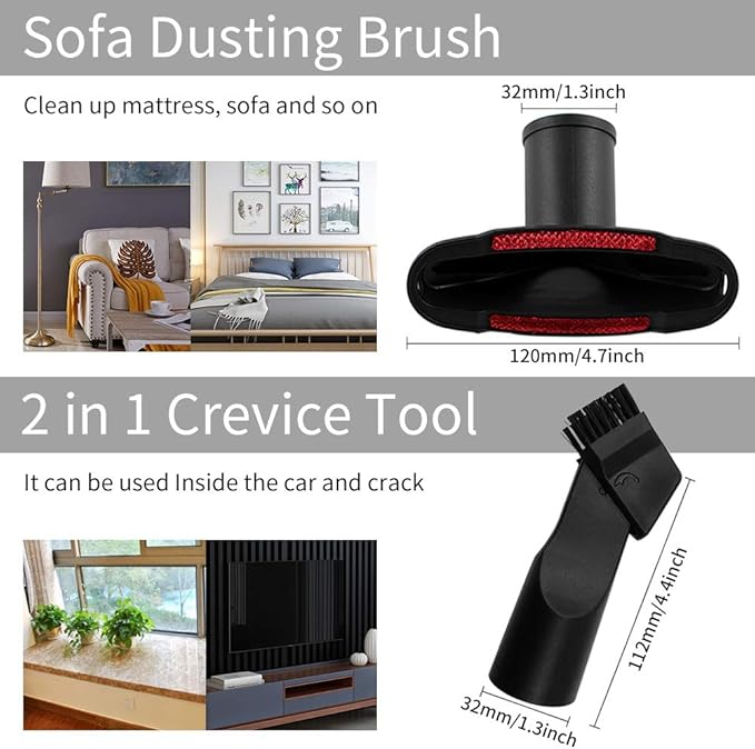 E.LUO Shop Vac Vacuum Replacement Attachments - 32mm & 35mm Dusty Brush, Air Vents, Corner & Pets Accessories