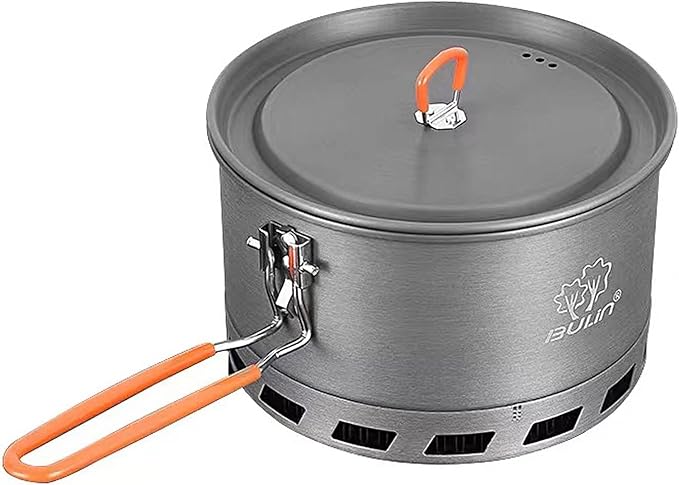 Bulin Camping Pot, 2.1L High Efficiency Backpacking Pot Ultralight Camping Cooking Set Cookware Gear with Heat-Proof Handle & Heat Exchanger for Outdoor Picnic Hiking Travel