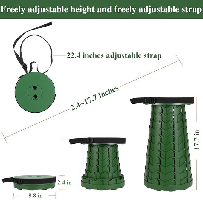 Fishboy Upgraded Collapsible Stool, 400lbs Max Weight, Lightweight But Sturdy, Portable Retractable Folding Telescoping Foldable Camping Stool for Adults Outdoor Fishing Hiking Gardening Travel BBQ