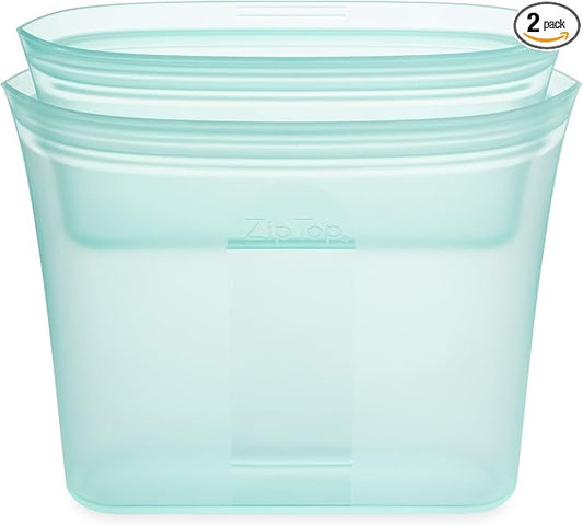 Zip Top Reusable Food Storage Bags | 2 Bag Set [Teal] | Silicone Meal Prep Container | Microwave, Dishwasher and Freezer Safe | Made in the USA