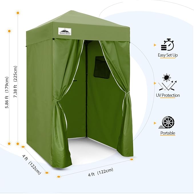 EAGLE PEAK Flex Ultra Compact 4x4 Pop-up Canopy, Sun Shelter, Changing Room, Portable Privacy Canopy Cabana for Pool, Fashion Photoshoots, or Camping, Army Green