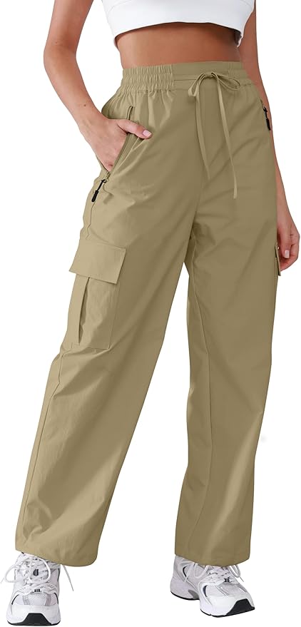Hiking Pants Women Lightweight Cargo Pants Quick Dry Water Resistant Outdoor Travel Pants with Zipper Pockets