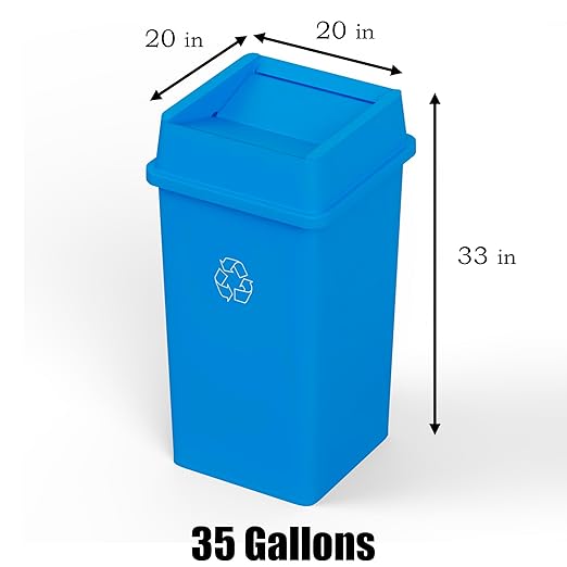 35 Gallon Blue Square Commercial Trash Garbage Can with Lid | Outdoor Office Restaurant School Kitchen