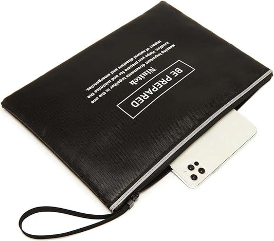 Fireproof Money Bag,Bank Bag Fireproof and Waterproof Cash Bag with Zipper Closure, Fireproof Safe Storage Bag Envelope, Suitable for documents, Bank Inventory, Passport Document Bags (Black, L)