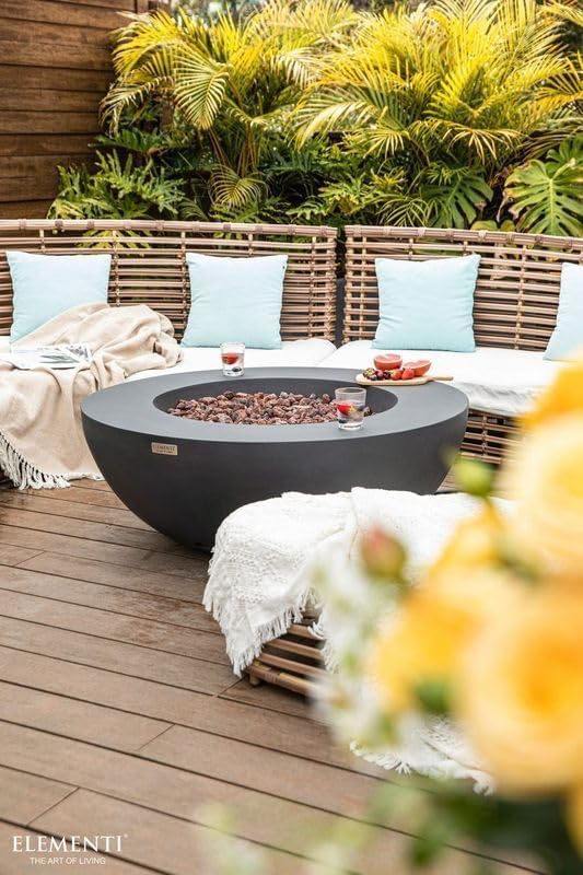 Elementi Lunar Bowl Cast Concrete Fire Table, Outdoor Fire Pit Fire Table Patio Furniture, Dark Gray (Liquid Propane Gas)