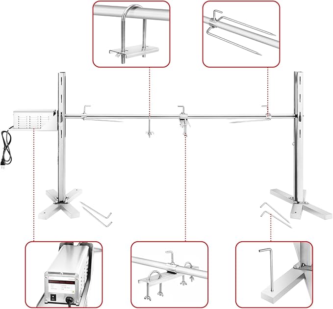 Electric Rotisserie Grill Kit, 150LB Pig Spit Rotisserie Grill, Stainless Steel Tripod Stand, 52' Pig Lamb Hooded Roaster, Charcoal Spit with 30W Motor & Height Adjustable for Camping