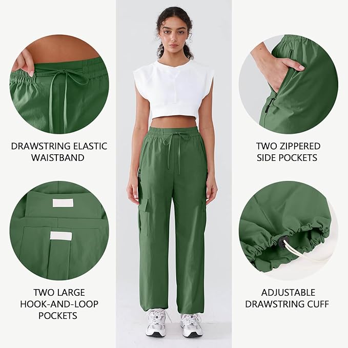 Hiking Pants Women Lightweight Cargo Pants Quick Dry Water Resistant Outdoor Travel Pants with Zipper Pockets