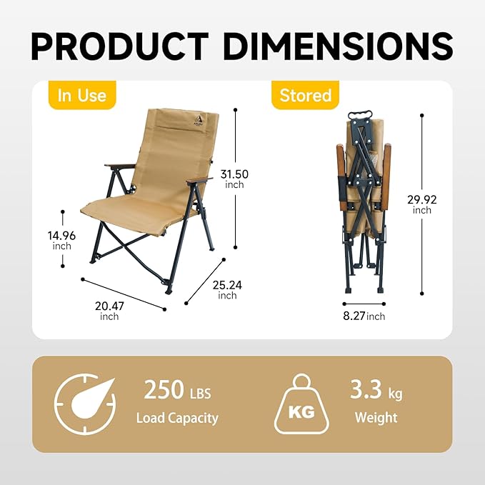 Folding Camping Chair, Portable Outdoor Lawn Chairs for Adults Heavy Duty for Beach, Fishing,Picnic,Concert Sports, Collapsible Camp Chairs