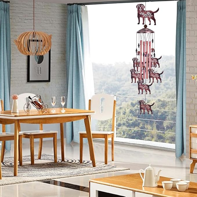 Outdoor 37" Dog Wind Chimes Decor - With 4 Tubes 6 Bells 7 Dogs Wind Bells, Romantic Wind Catcher, Mobile Dog Decor, Dogs Windchimes for Home, Balcony, Tree, Festival, Garden Decoration, Gifts for Mom