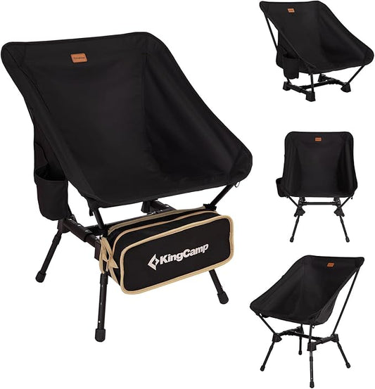 KingCamp Portable Backpacking Chair, 4-Position Adjustable Height Folding Compact Lightweight Camping Chairs with Cup Holders & Carry Bag for Outdoor Camp Hiking Lawn Fishing