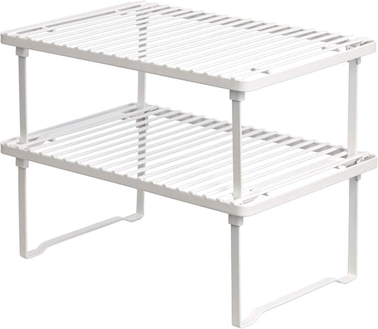 Amazon Basics Stackable Metal Kitchen Storage Shelves for Dishes, 12.5" L x 8" D x 4.5" H, Set of 2, White