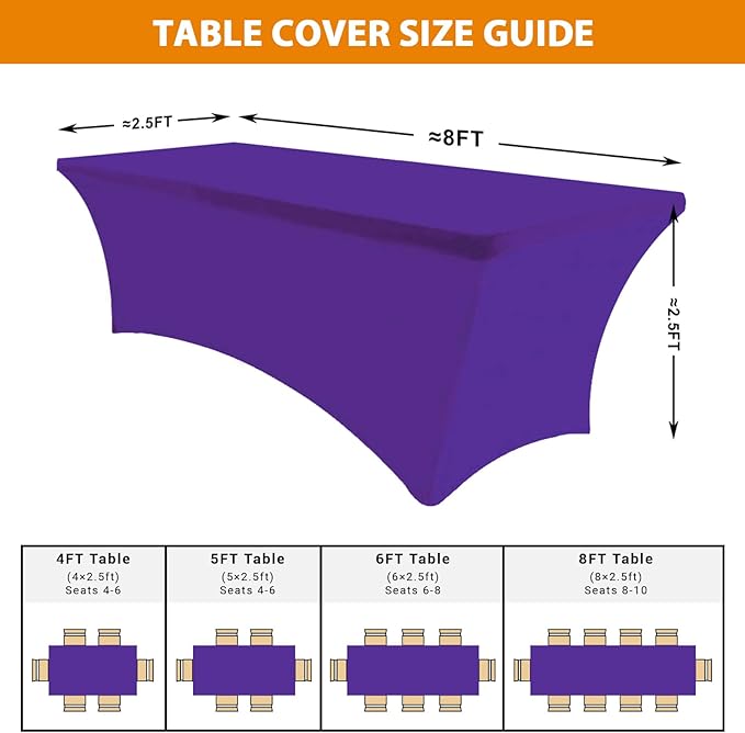 Eurmax USA Rectangular Fitted Spandex Table Covers 8ft Tablecloth Wedding Event Patio Table Decorations Stretch Table Cover for 8ft Folding Table (Purple,2 Pack)