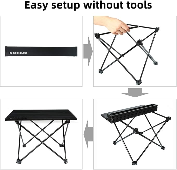 ROCK CLOUD Portable Camping Table Ultralight Aluminum Folding Beach Table Camp for Camping Hiking Backpacking Outdoor Picnic, Black