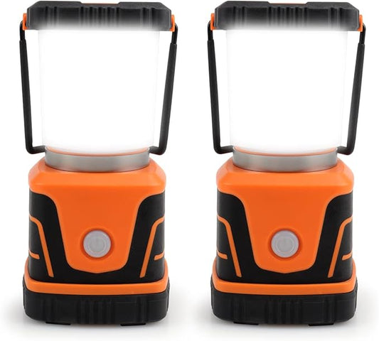 LED Camping lamp Super Bright 1500 lumens 4 Light Modes Dimmable searchlight Battery-Powered Emergency lamp Suitable for Night Hiking Tent Lighting Emergencies Power outages (Orange X2)