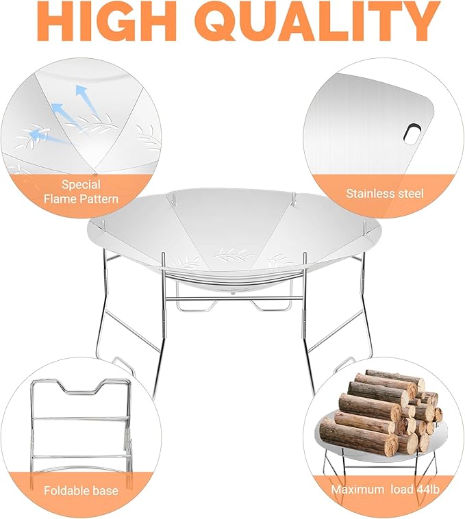 ActDoer Portable Camping Fire Pit - 17 inch Wood Burning Fire Pit with Storage Bag - Camping, Picnics, Backpacking, Outdoor Heating