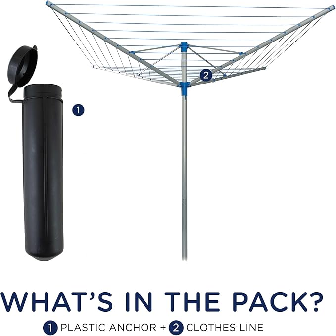 164 FT Umbrella Clothesline Outdoor - Clothes Line Outdoors Aluminum Frame with Ground Socket - Clotheslines for Outside Laundry Drying, Washing Line for Hanging Clothes, Sheets etc.