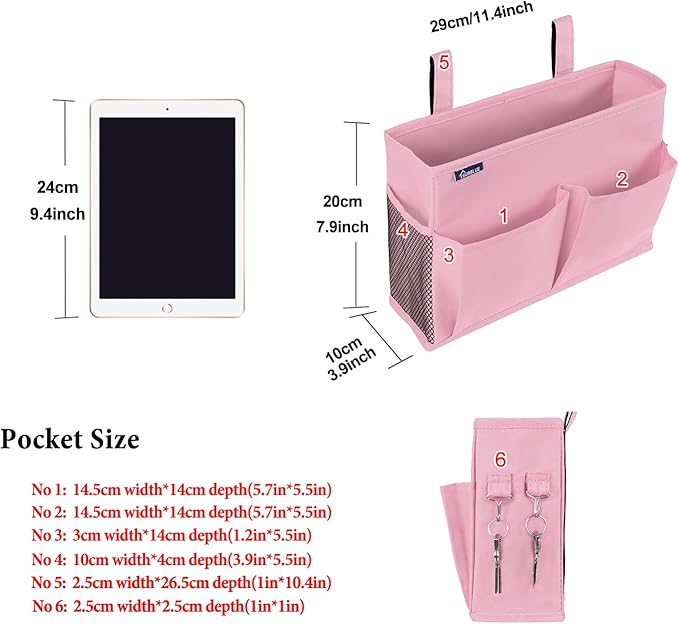 Surblue Caddy Hanging Organizer Bedside Storage Bag for Bunk and Hospital Beds, Pink, Small