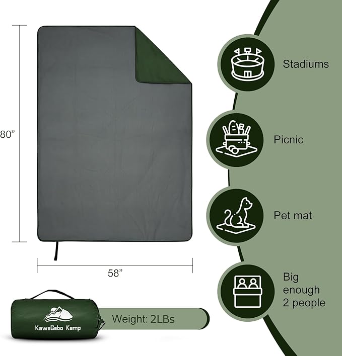Fleece Waterproof Outdoor Blanket, Windproof Stadium Blanket for Camping, Picnics, and Sports Stay Dry and Comfortable 80"x58"