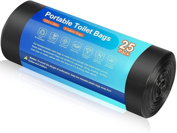 25 Portable Camping Toilet Bags, Biodegradable Compostable Thickened for 5 Gallon Bucket Toilet