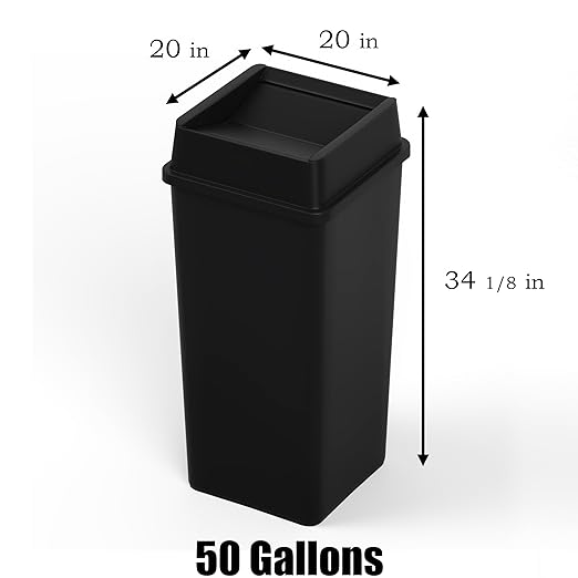 50 Gallon Black Square Commercial Trash Garbage Can with Lid | Outdoor Office Restaurant School Kitchen