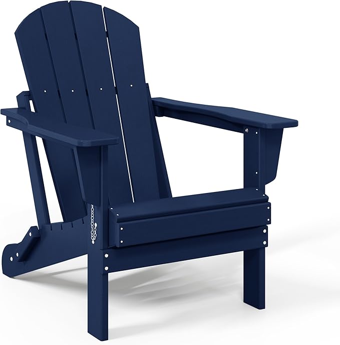 WestinTrends Malibu HDPE Outdoor Patio Folding Poly Adirondack Chair, Navy Blue