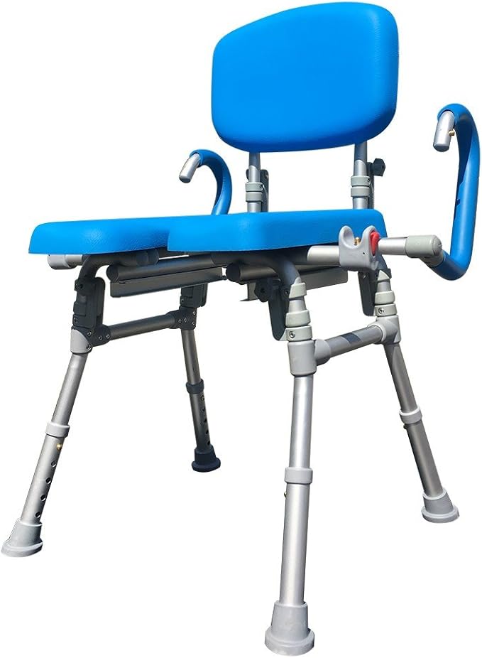 Platinum Health UltraCommode™ Foldable Commode and Shower Chair, Soft, Warm, Portable XL Toilet Seat with Open Front, Padded Pivoting Armrests, Adjustable Height, Includes Free Commode Pail, Blue