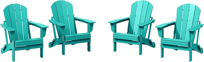 WestinTrends Malibu 4-Piece Set Outdoor Folding Poly Adirondack Chair, Turquoise