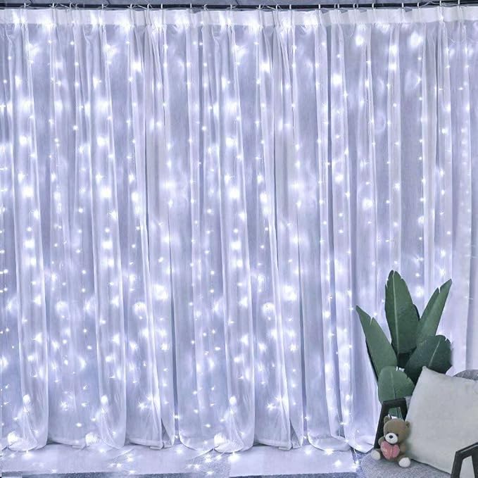 suddus White Curtain Lights for Bedroom Wall, 200 Led Twinkle Lights with Remote 8 Modes Timer, USB Plug-in String Lights for Wedding, Party, Backdrop, Birthday, Window Decorations, (6.5ft*6.5ft)