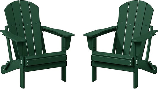 WestinTrends Malibu 2 Piece Set Outdoor Folding Poly Adirondack Chair, Dark Green