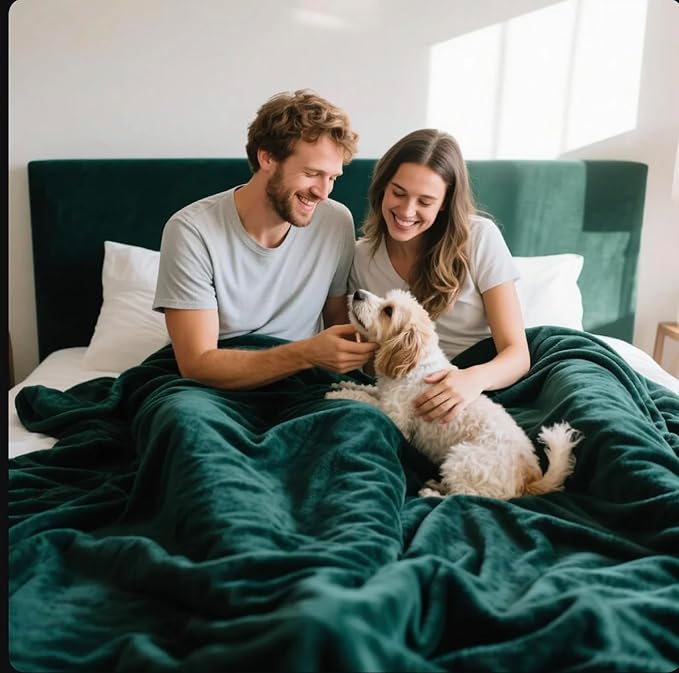 Waterproof King Size Blankets for Bed Spill-Proof, Water Proof & Mess-Free Cozy Flannel Splash Blanket Reversible Mattress or Furniture Protector for Queen, King Beds(Emerald Green)