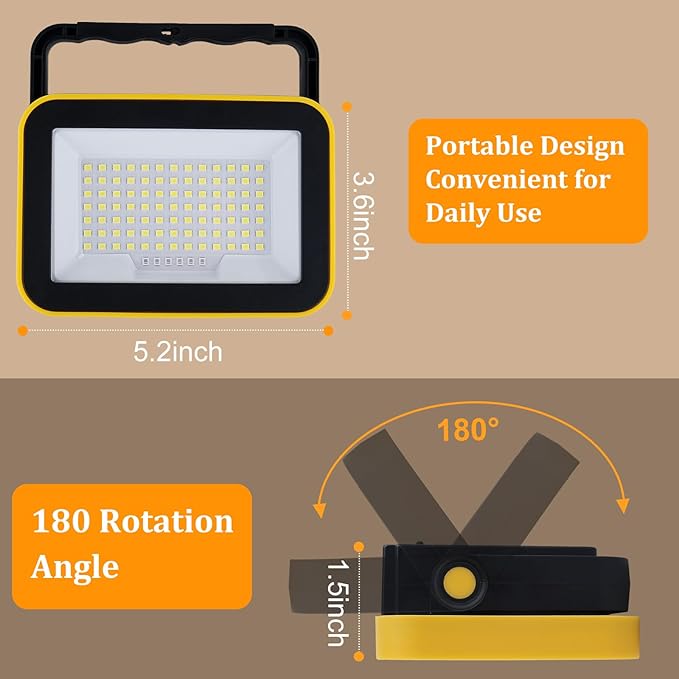 6 Pack Work Light Portable SMD LED Super Bright Rechargeable Flood Light Working Lamp Stand USB Cordless Battery Powered Worklight Tool for Outdoor Camping