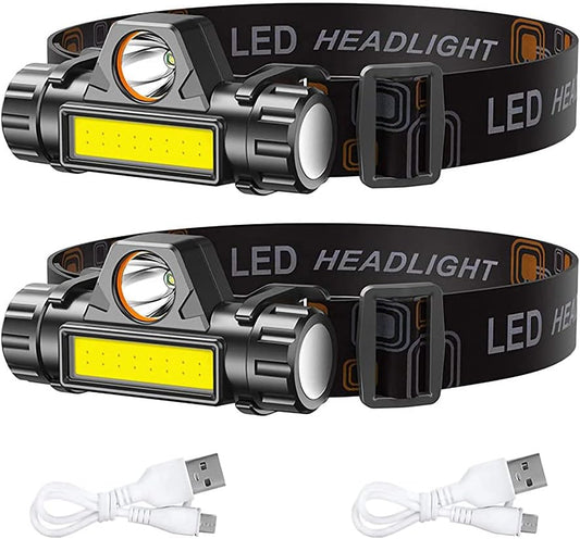 2 Packs LED Headlamps, Portable, Long Range, Rechargeable, High Lumen, Battery Powered