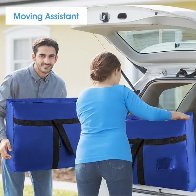 4 Pack Moving Bags Heavy Duty Extra Large 90L, College Packing Bags for Moving Clothes, Moving Supplies & Boxes with Zippers and Handles, Storage Bags Moving Totes Camping Essentials (Blue)