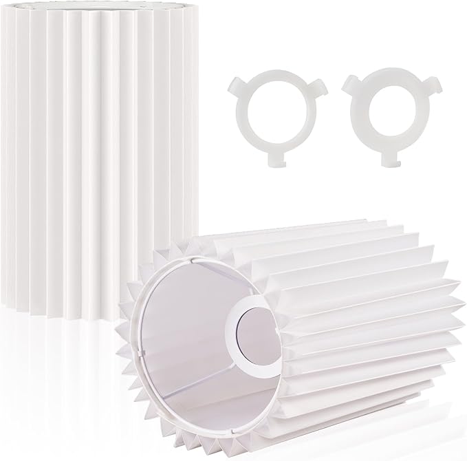 White Pleated Lamp Shades,Fabric Lampshades Cloth, Lamp Shades for Floor Lamps，Long Lamp Cover Replacement for Living Room (White Small -2Pack)