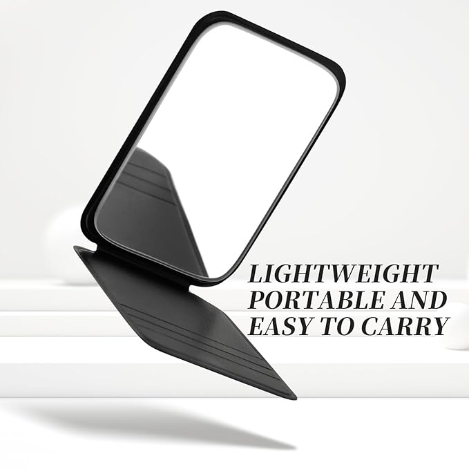 DUcare Mini Folding Mirror Portable Travel PU Portable Adjustable Rectangular Ultrathin Vanity Mirror with Stand, for Travel, Camping,Home