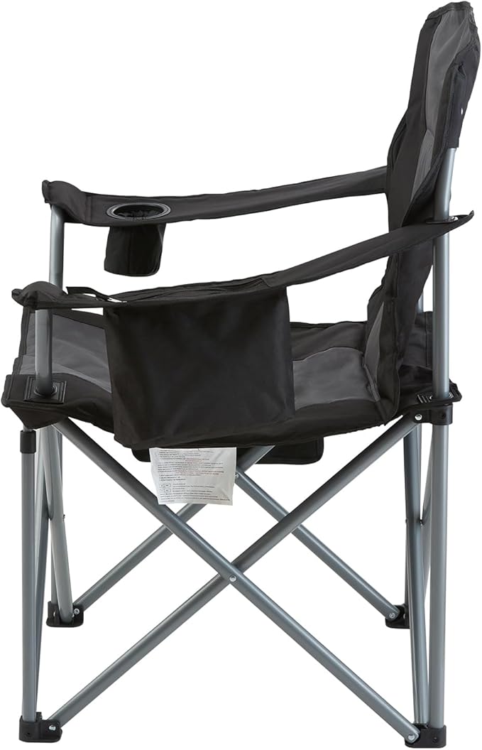 VEVOR Camping Folding Chair, Portable Heavy Duty Outdoor Quad Lumbar Back Padded with Side Pockets, Cup Holder and Cooler Bag for Beach, Lawn, Picnic, Fishing, Backpacking, Black