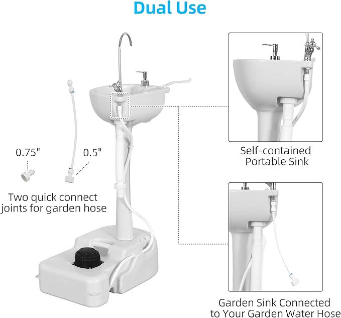 YITAHOME Upgrated Portable Sink Camping Hand Washing Station with 17 L Wash Basin Stand, Rolling Wheels, Soap Dispenser, Towel Holder, for Garden, Outdoor, Travel, Boat, Gather, Indoor, Worksite